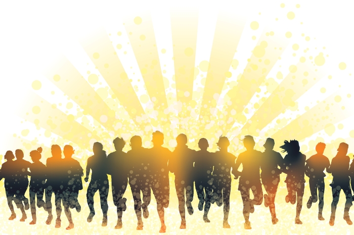 marathon runners in silhouette