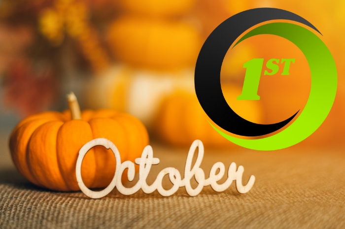 pumpkin in the foreground with October sign and 1st CCU icon